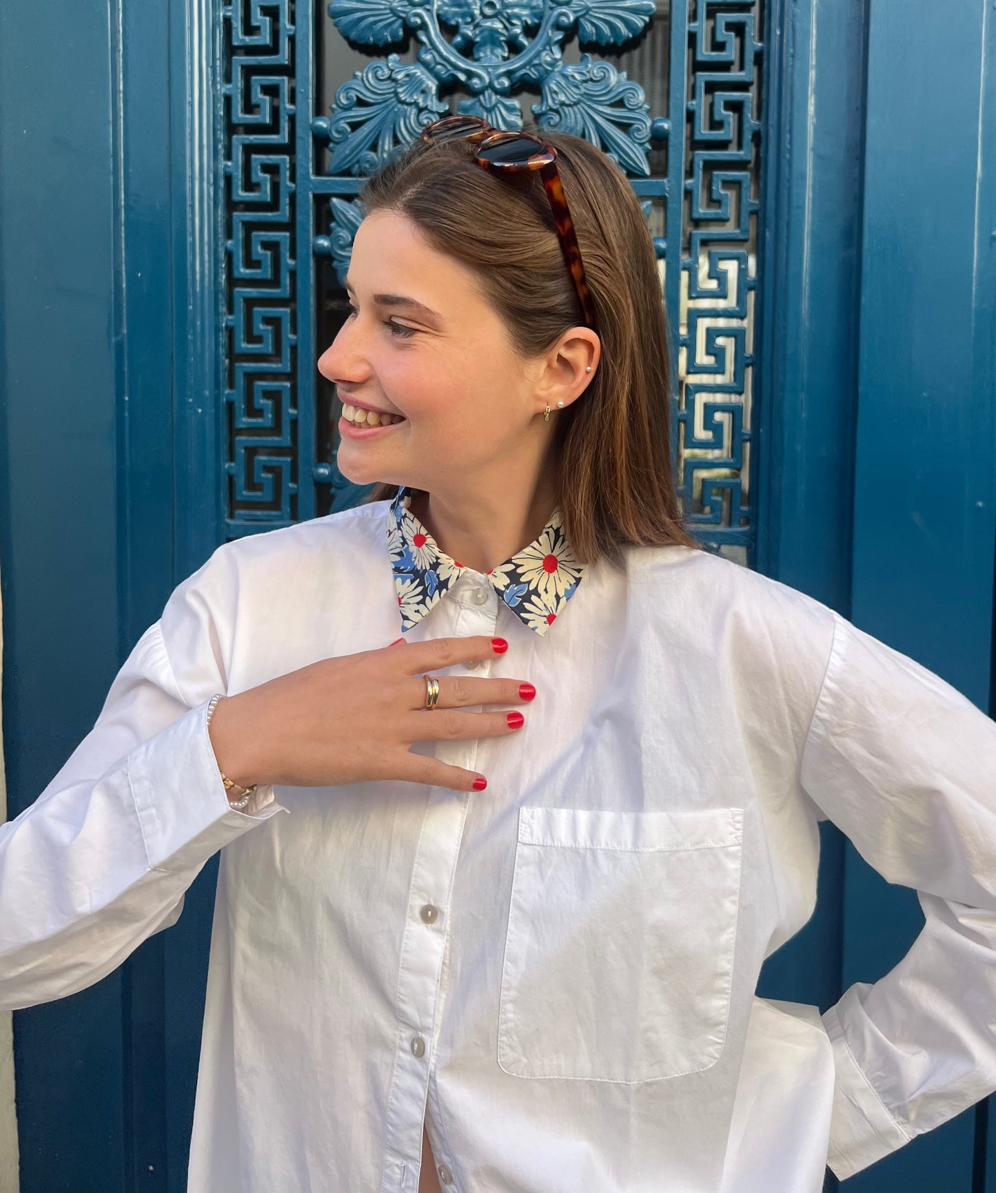 Chemise blanche col upcyclée taille M