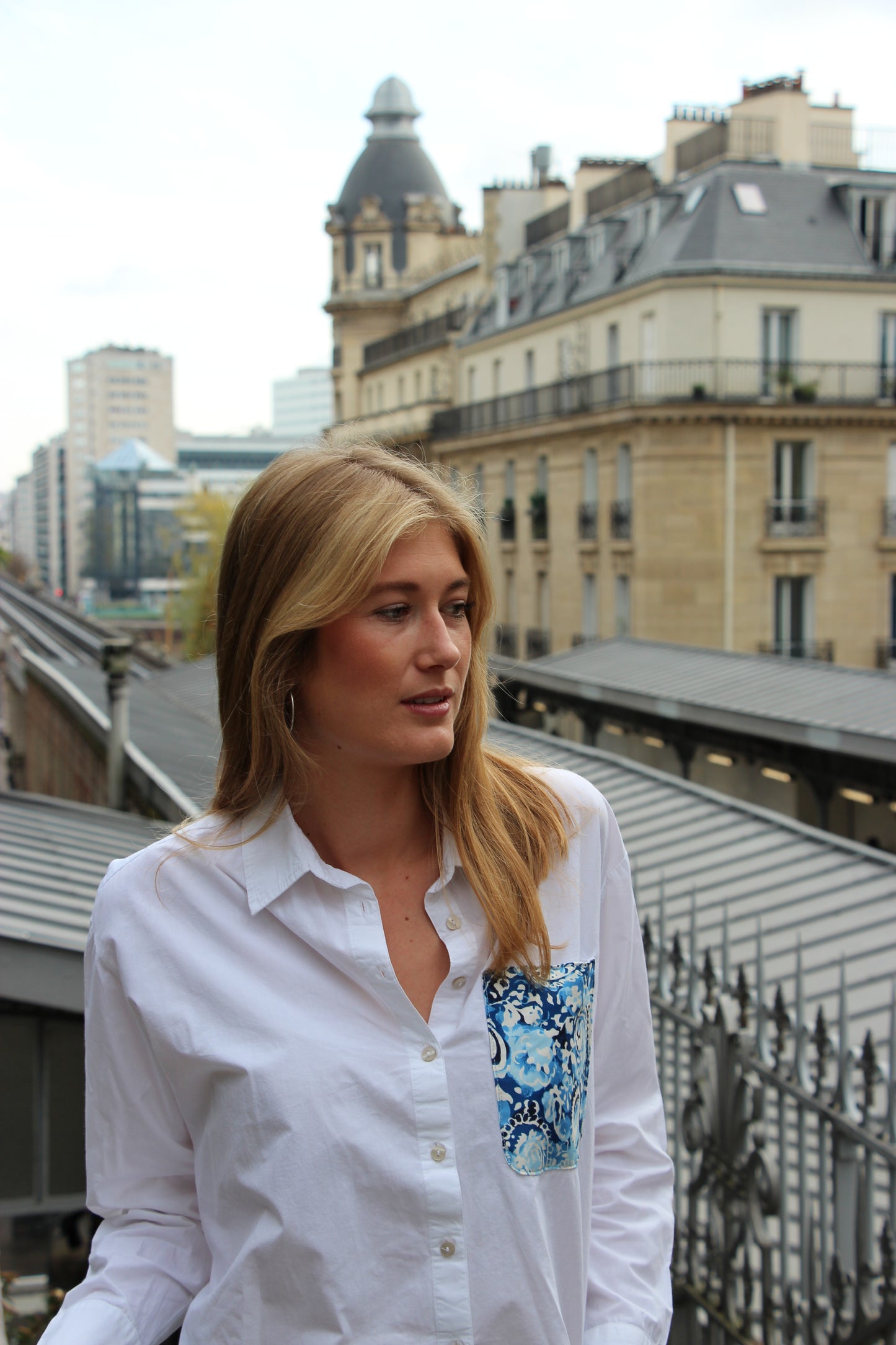 Chemise femme poche bleu
