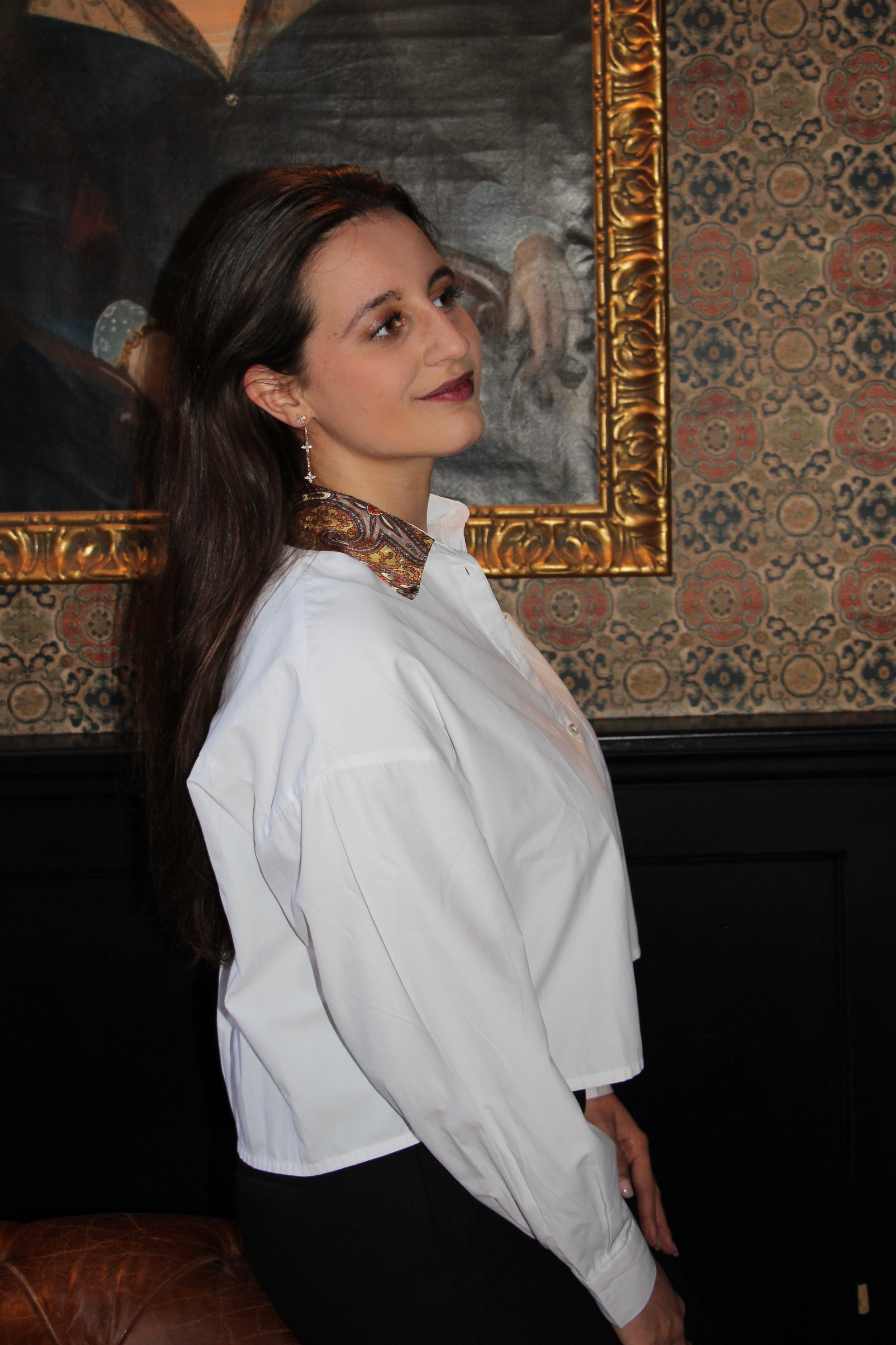 Chemise col marron/kaki