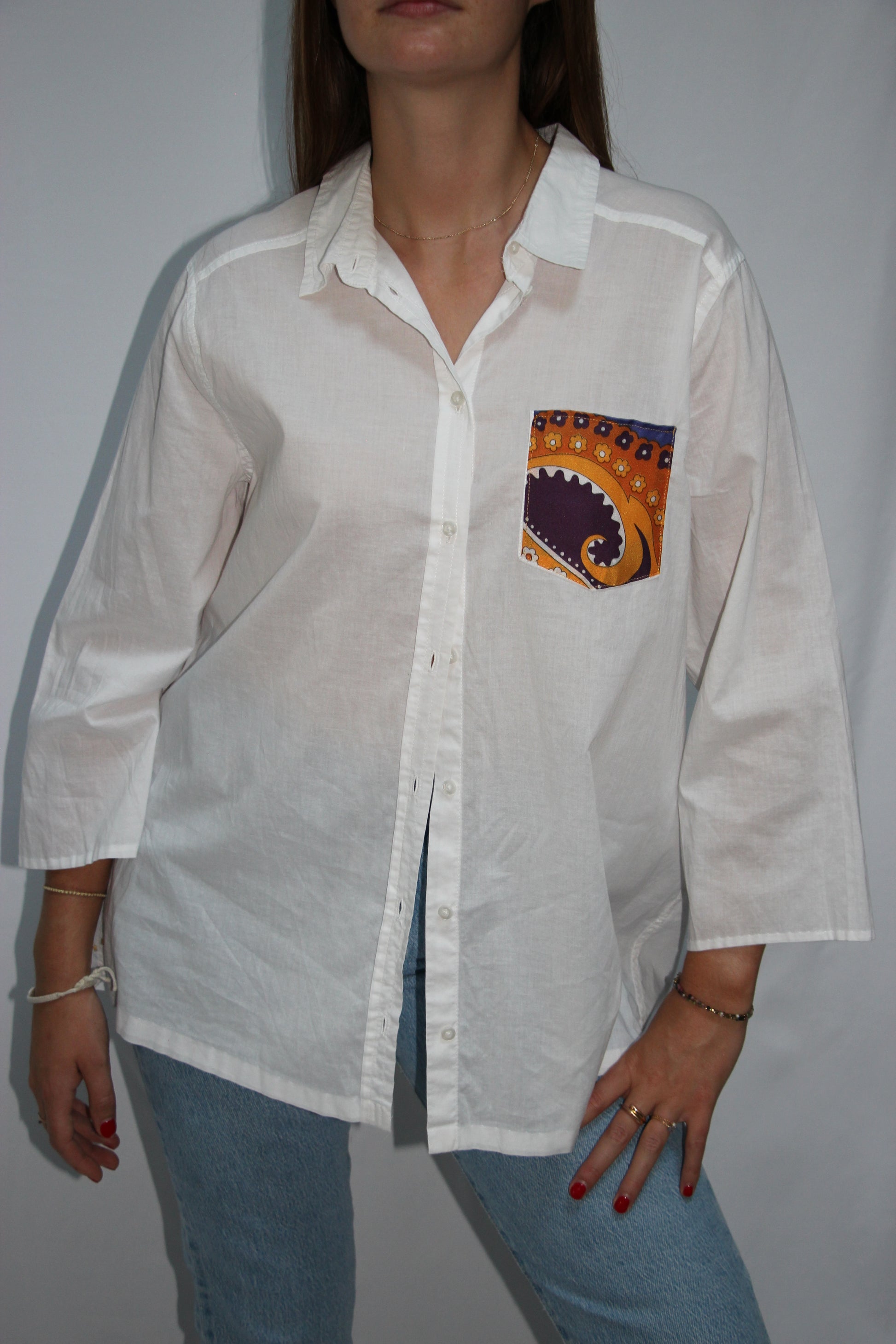 Chemise en lin poche en foulard brique