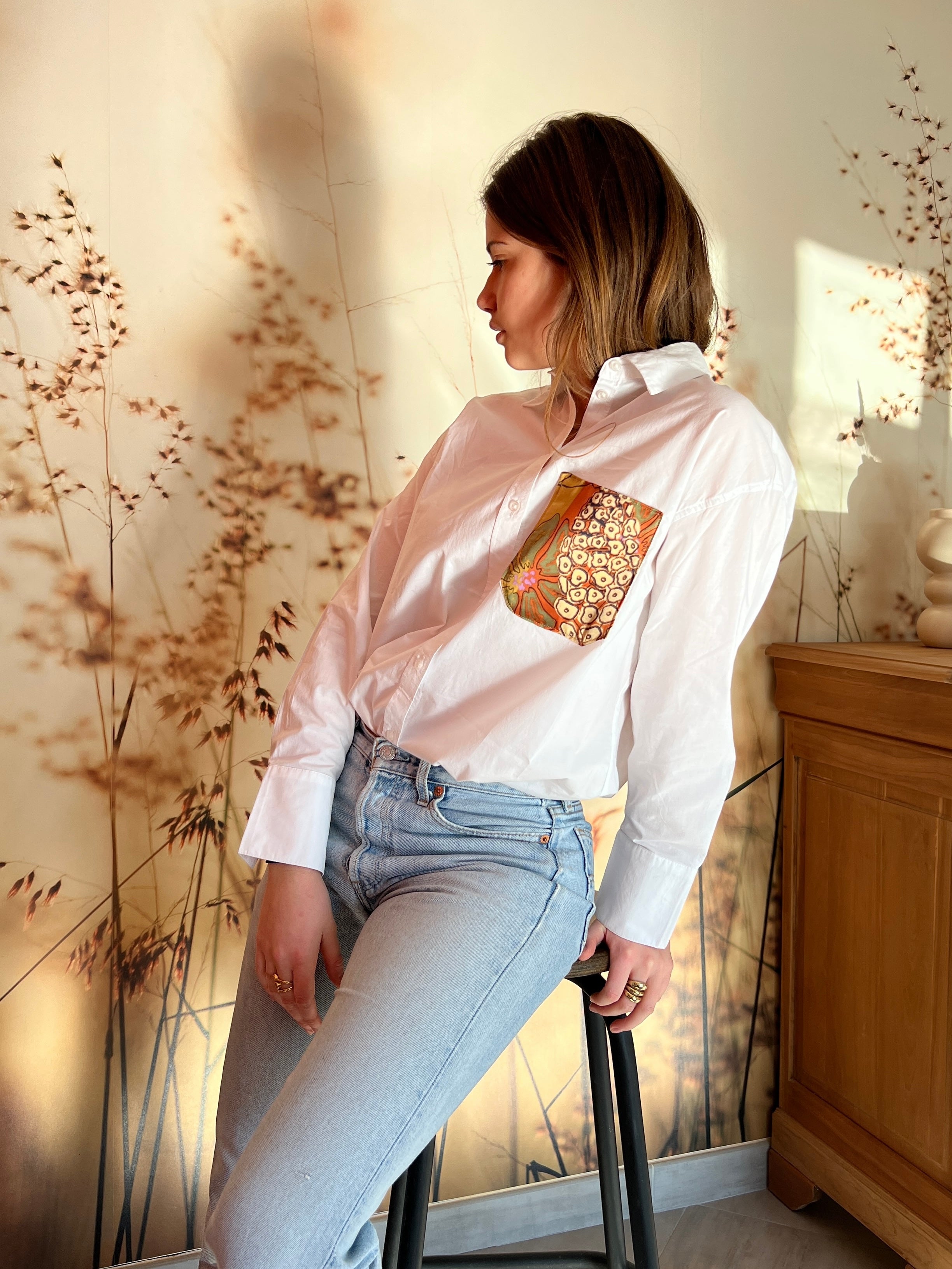 Chemise femme poche avec foulard brique