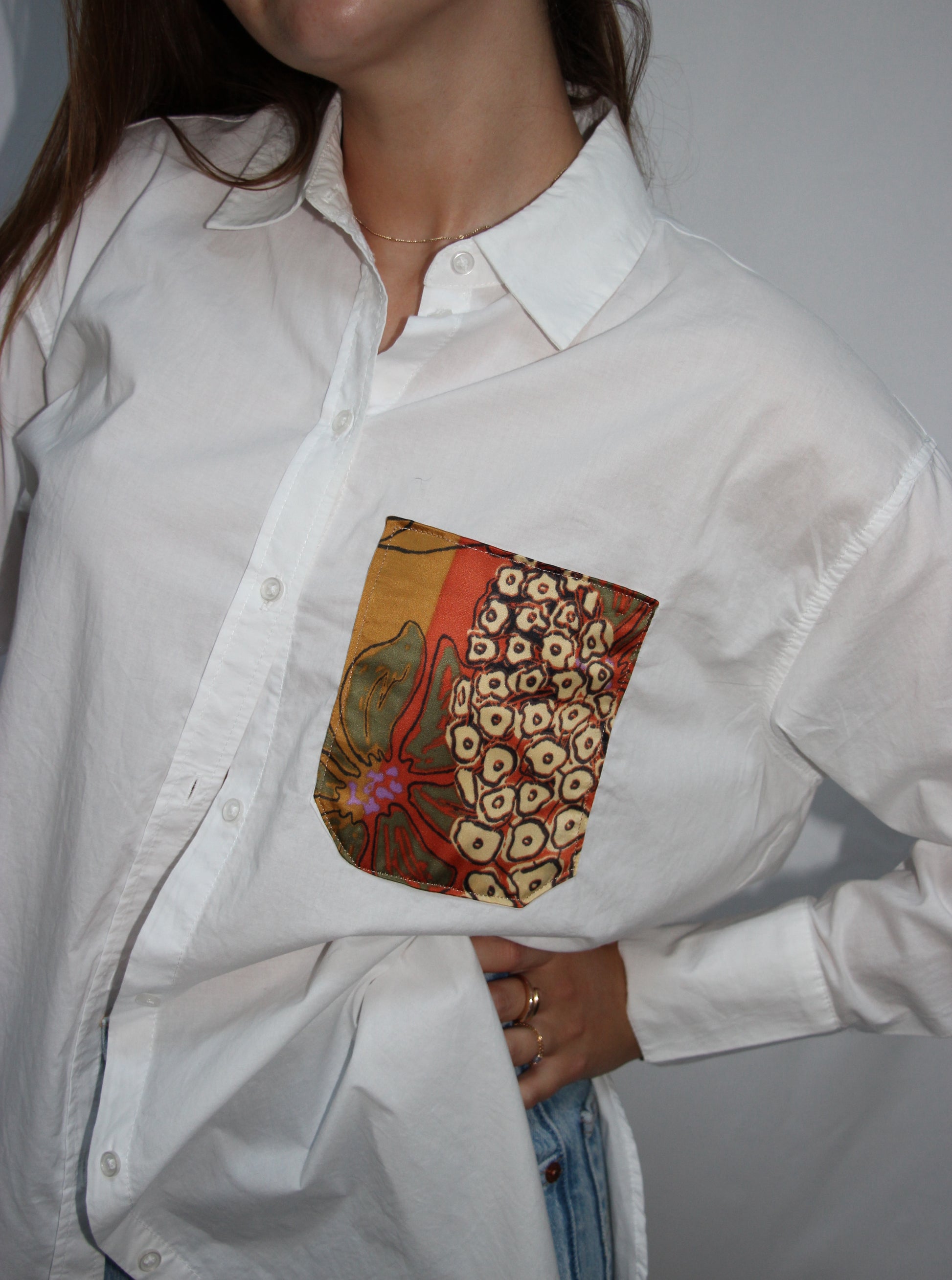 Chemise femme poche avec foulard détail brique