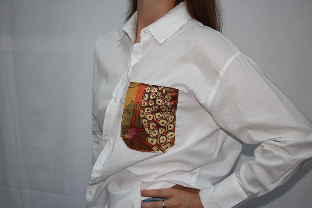 Chemise femme poche avec foulard détail brique