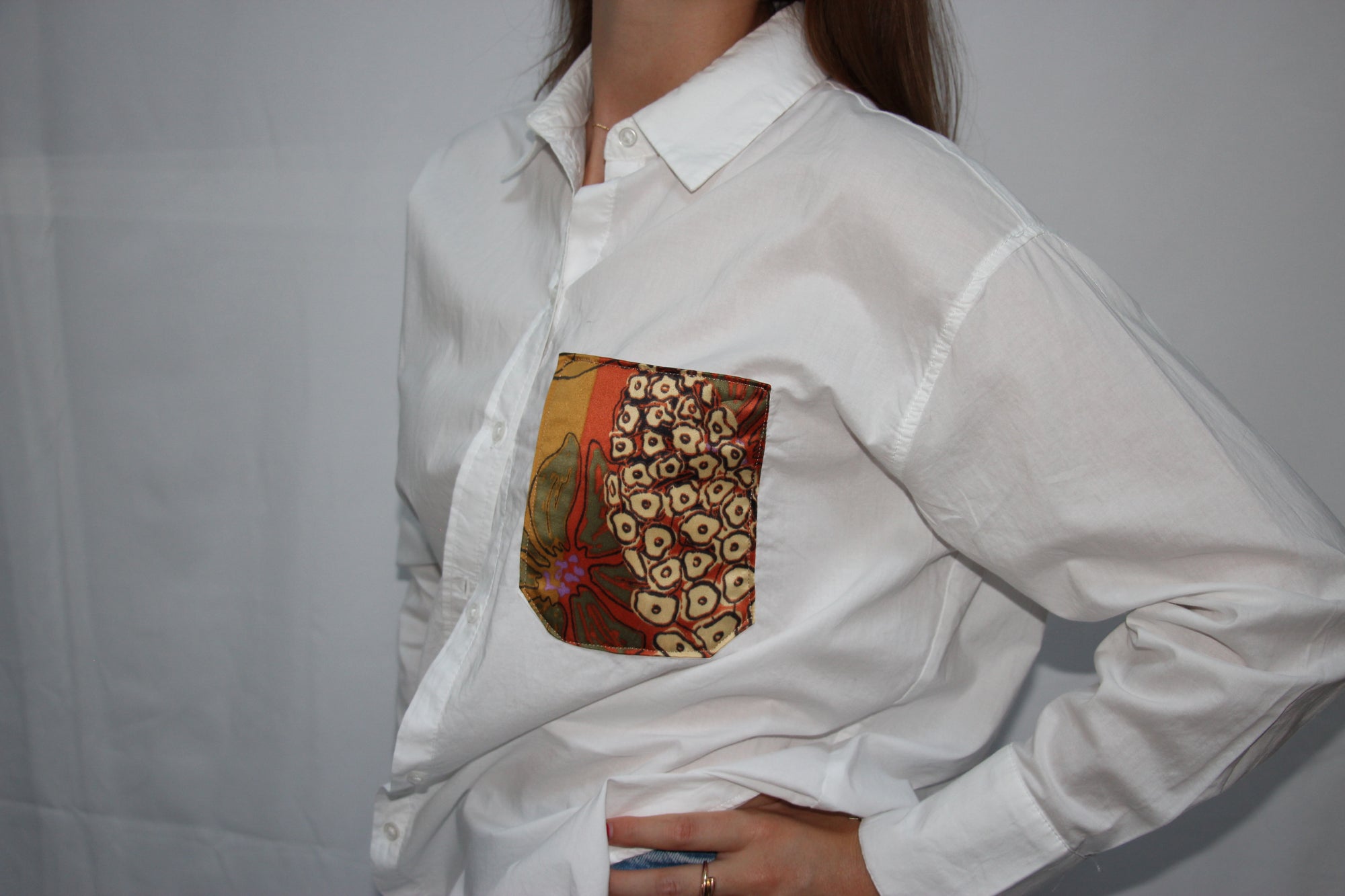 Chemise femme poche avec foulard détail brique