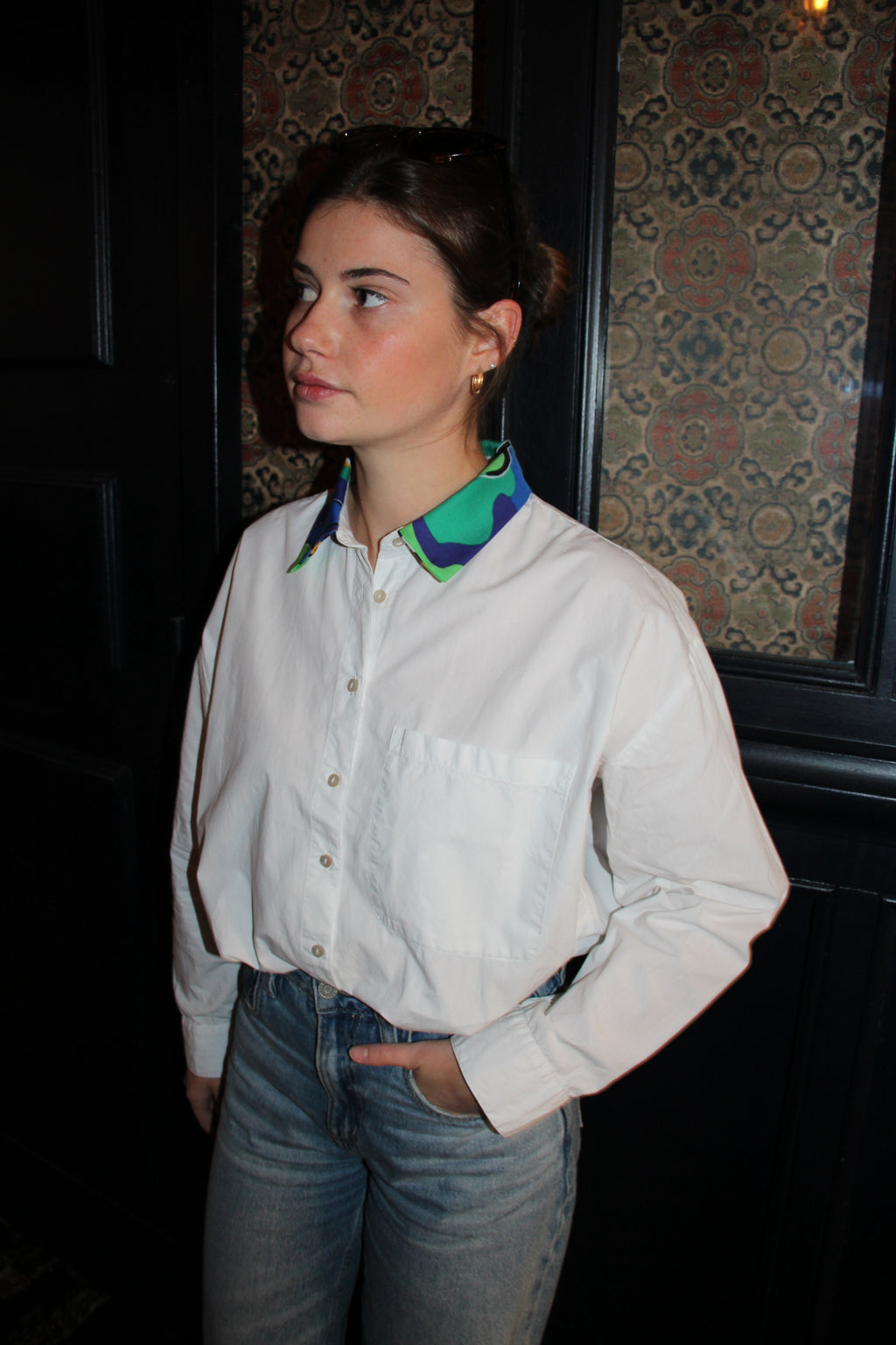 Chemise col bleu vert jaune