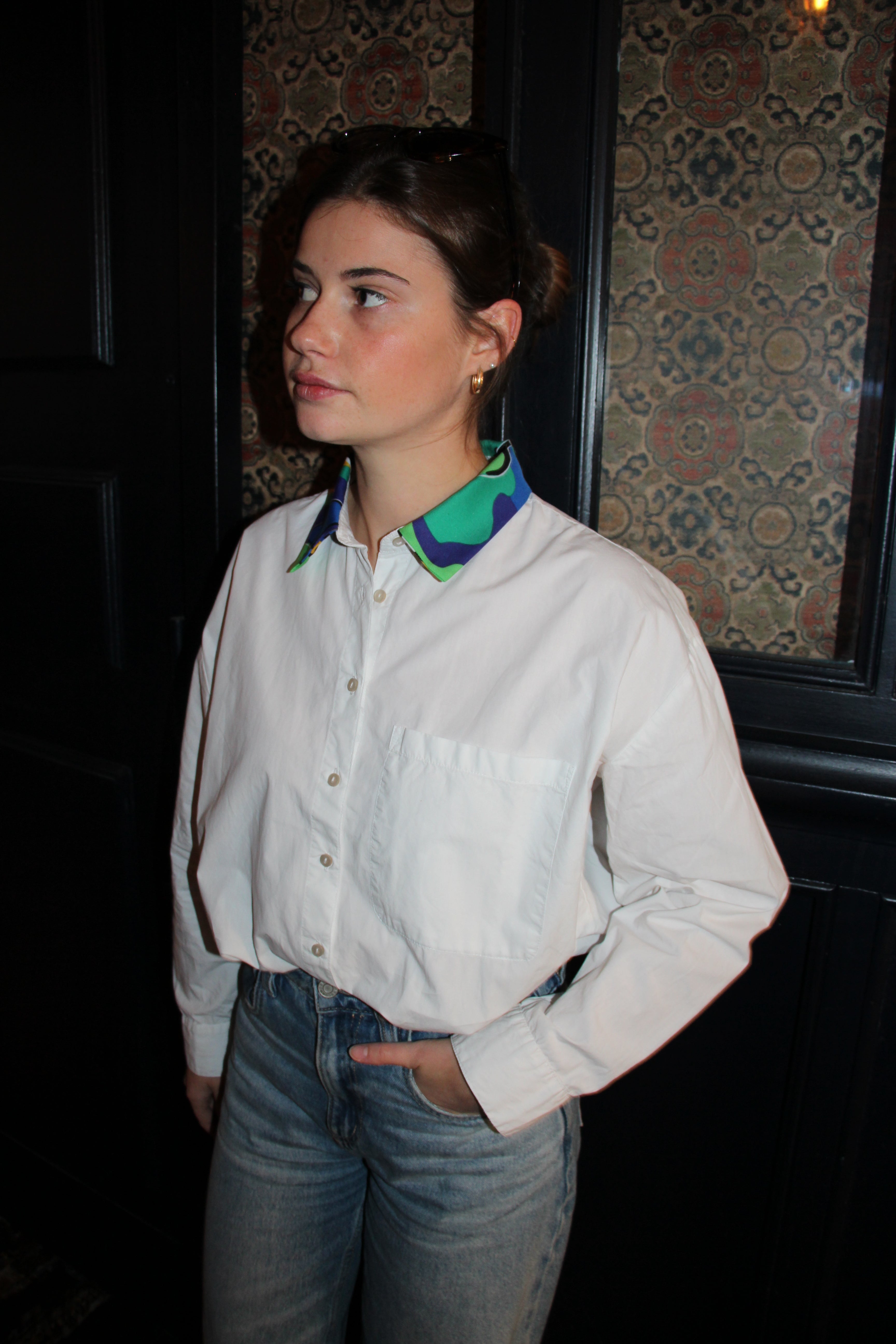 Chemise col bleu vert jaune