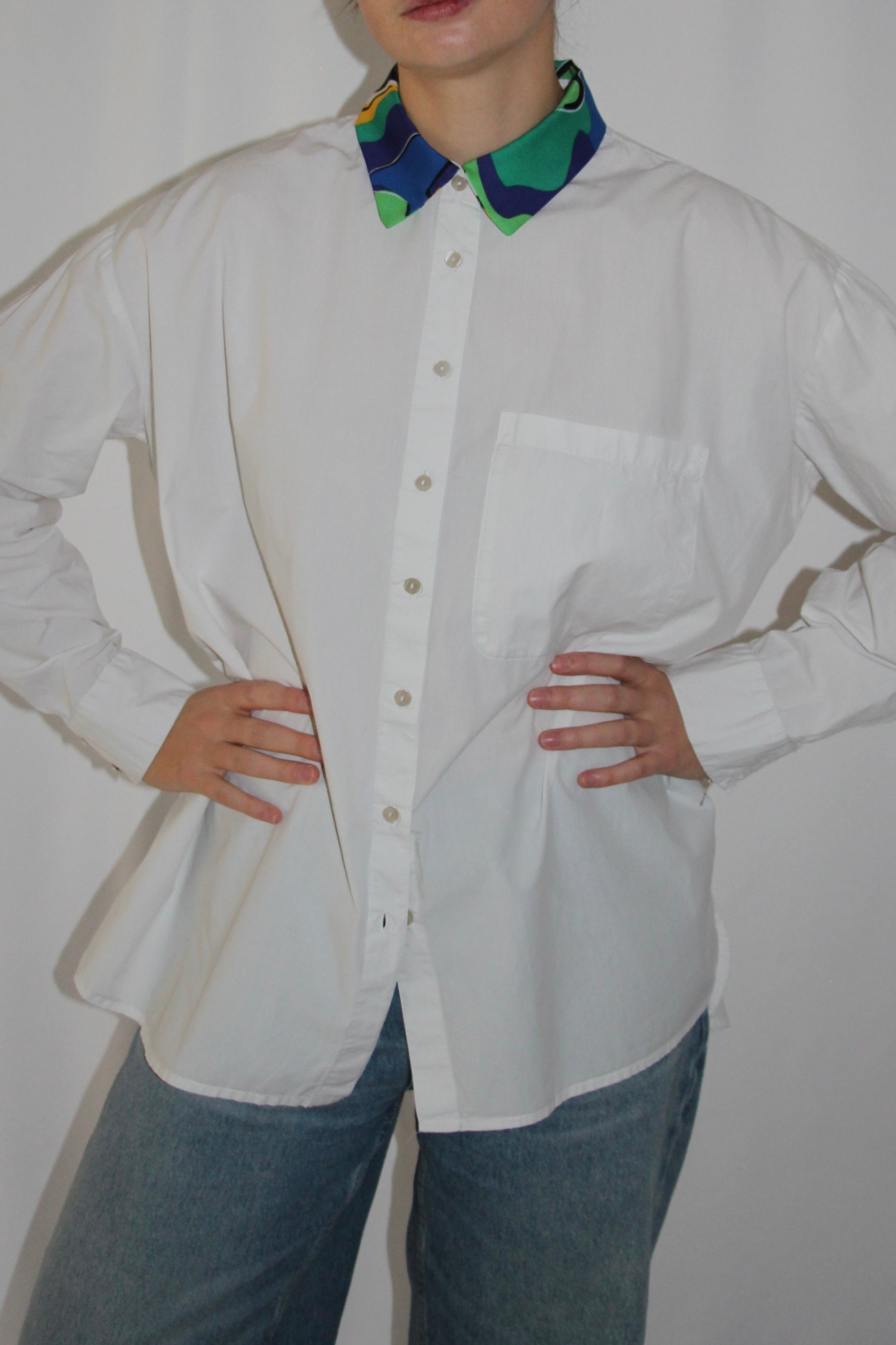 Chemise col bleu vert jaune