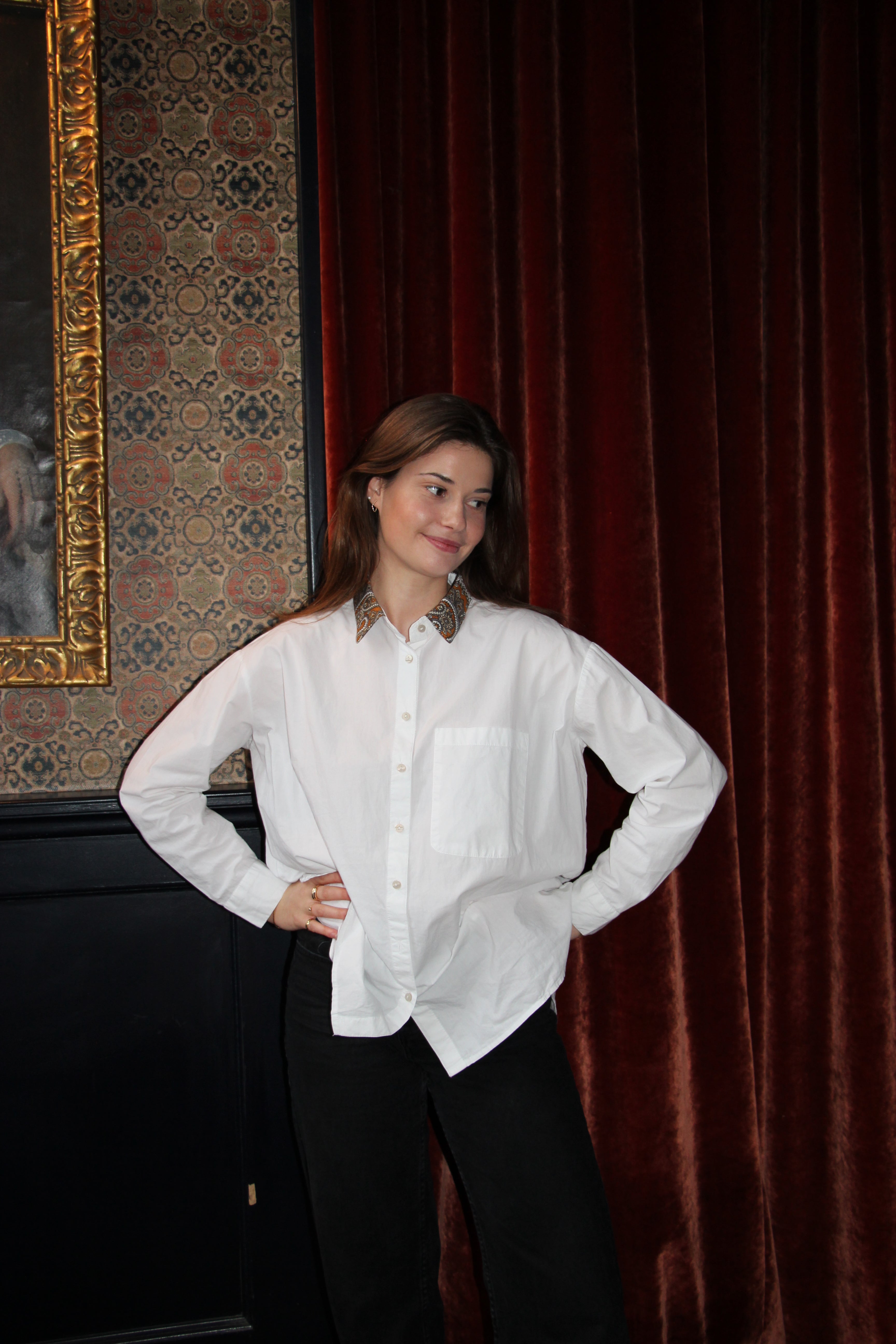 Chemise col en foulard beige/marron