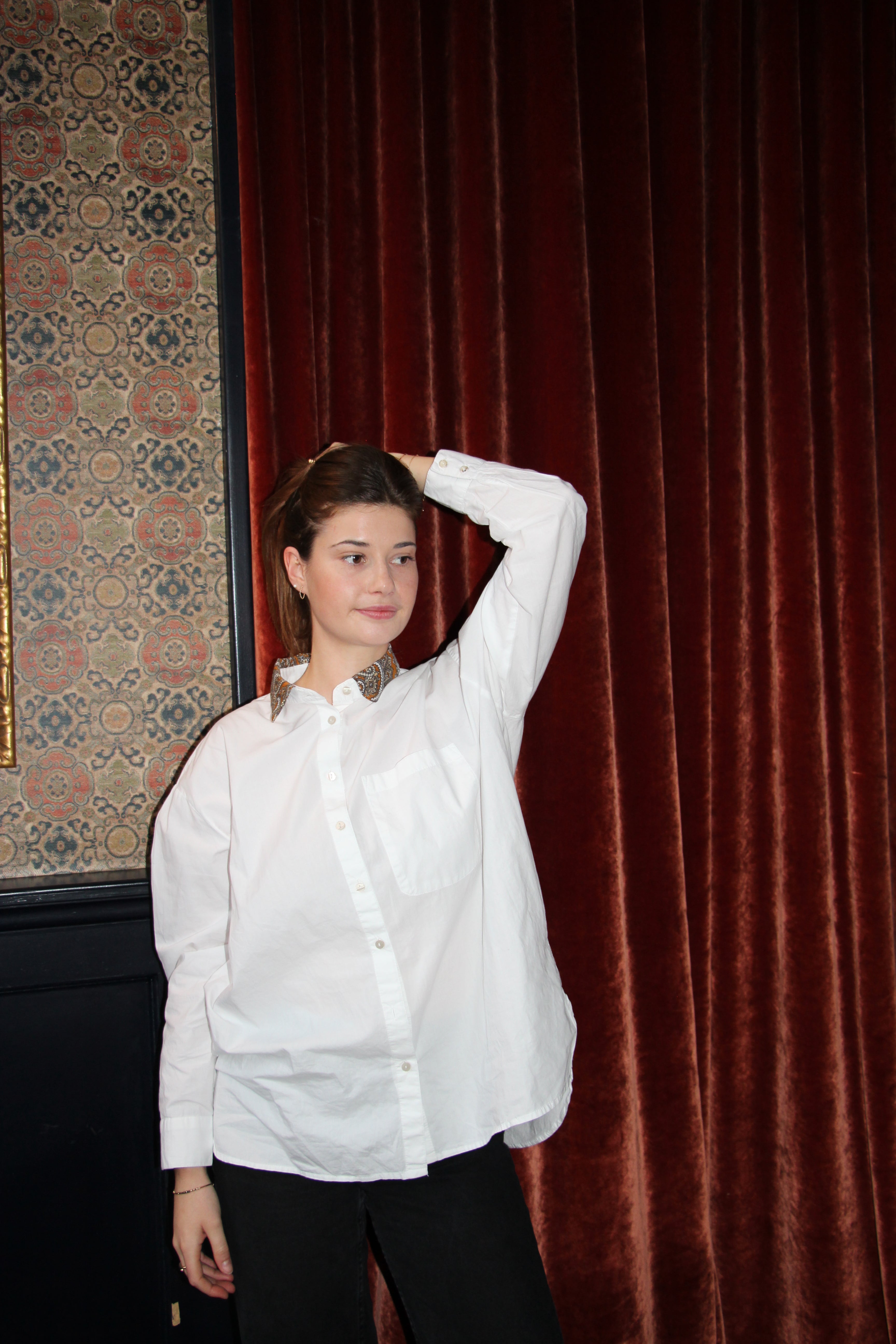 Chemise col en foulard beige/marron