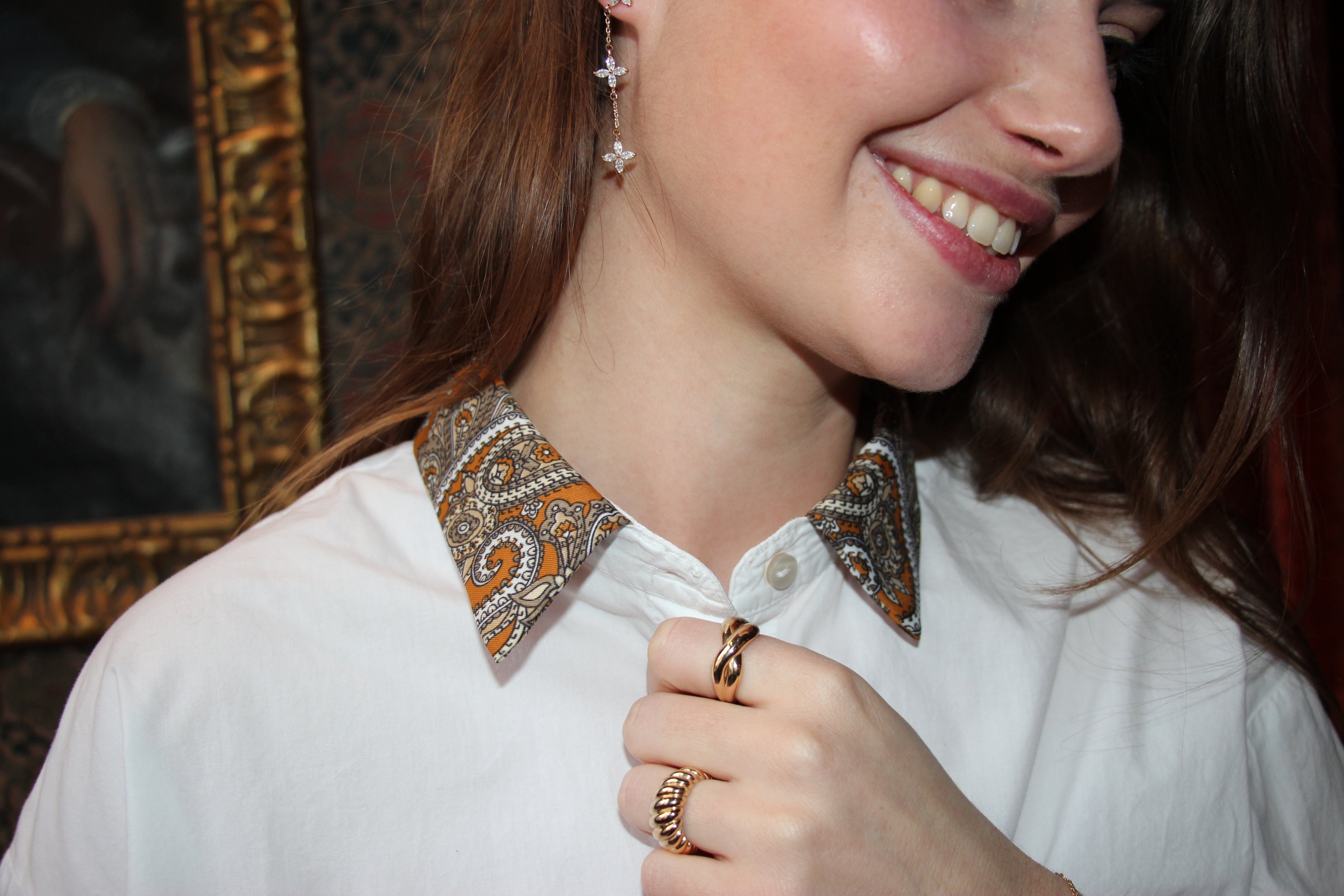 Chemise col en foulard beige/marron