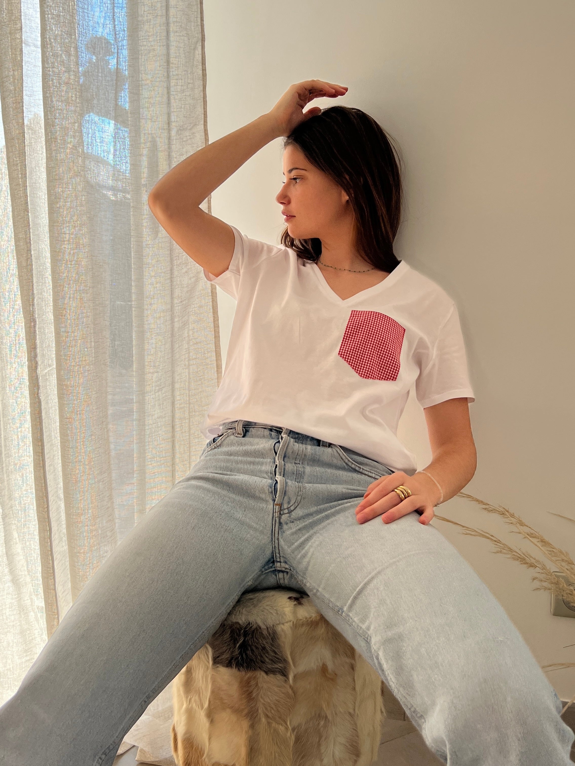 T-shirt poche en foulard vichy