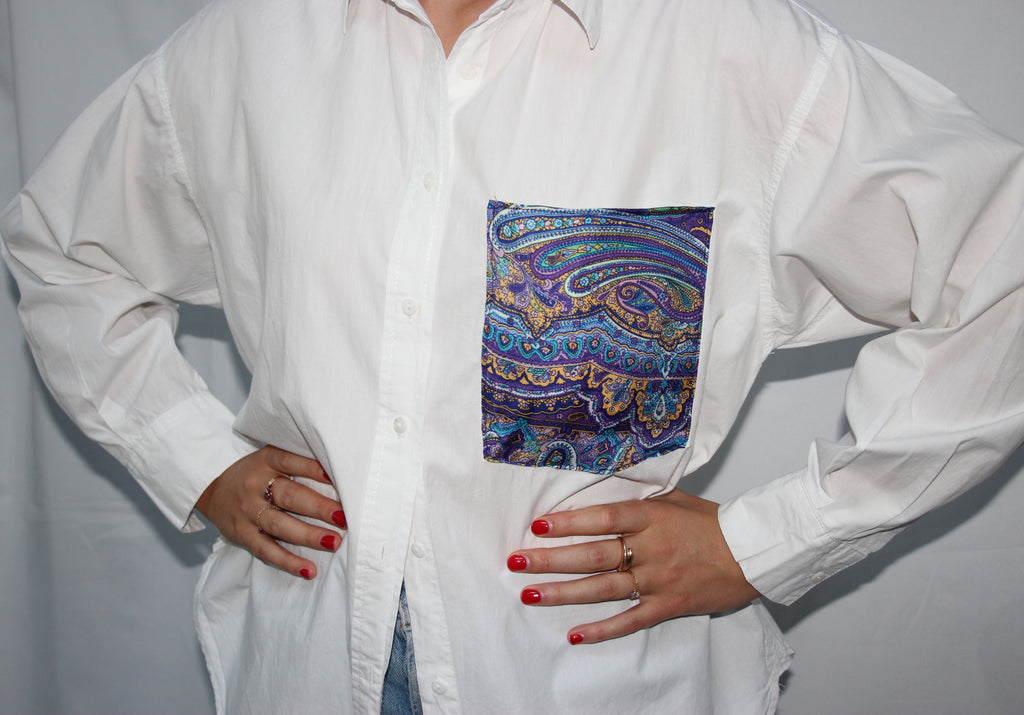 Chemise blanche poche upcyclée taille S