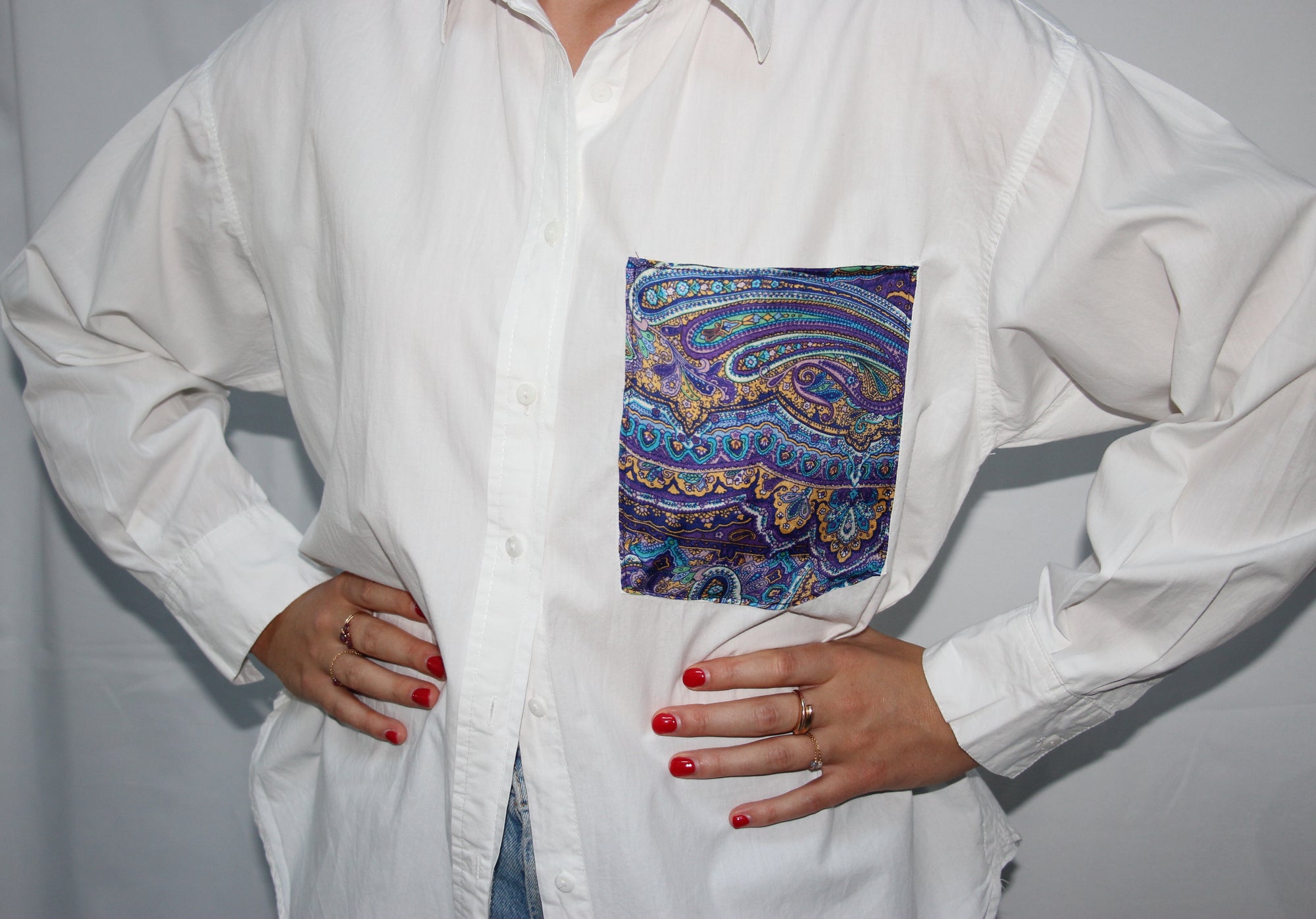 Chemise blanche poche upcyclée taille S