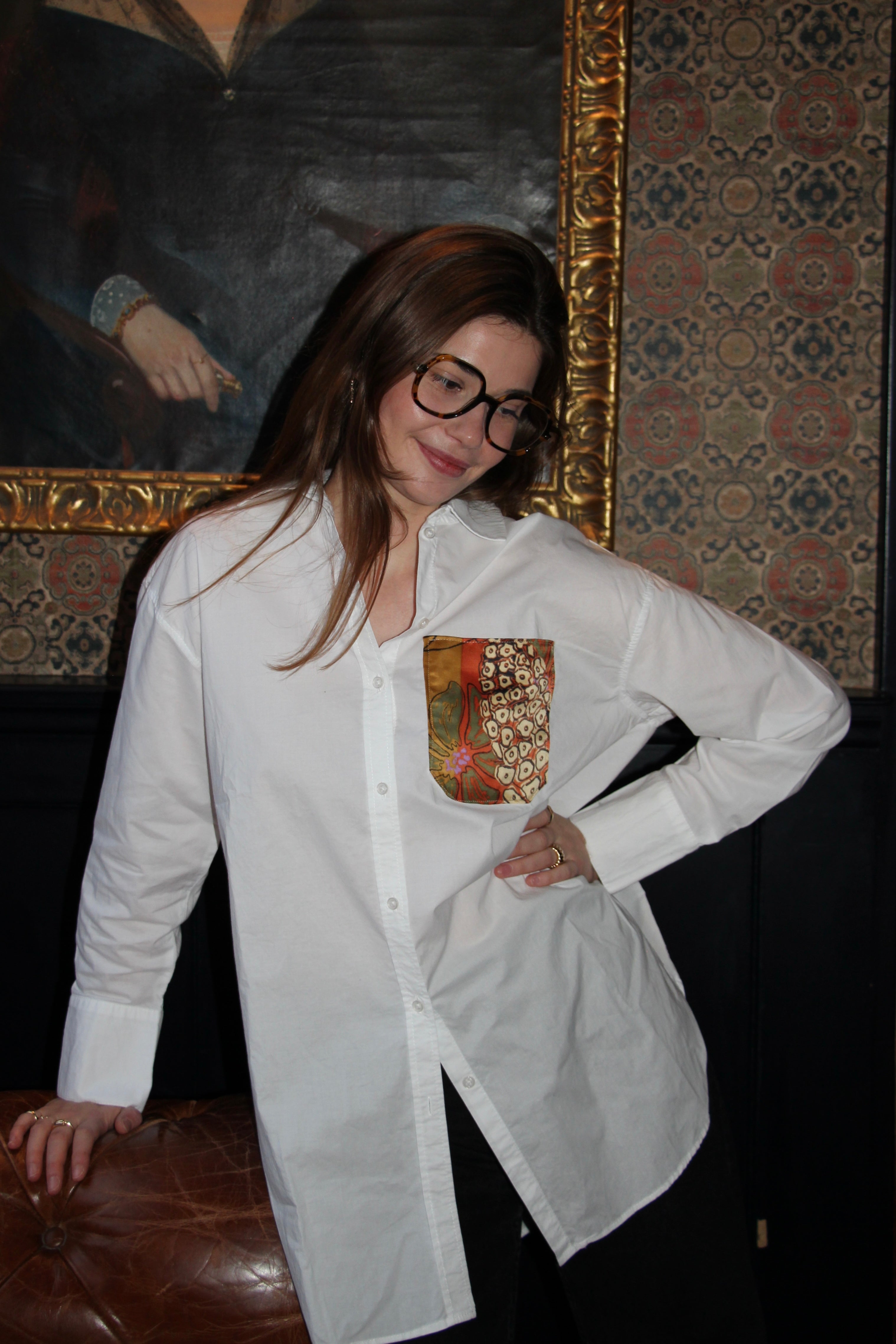 Chemise poche en foulard kaki/orange