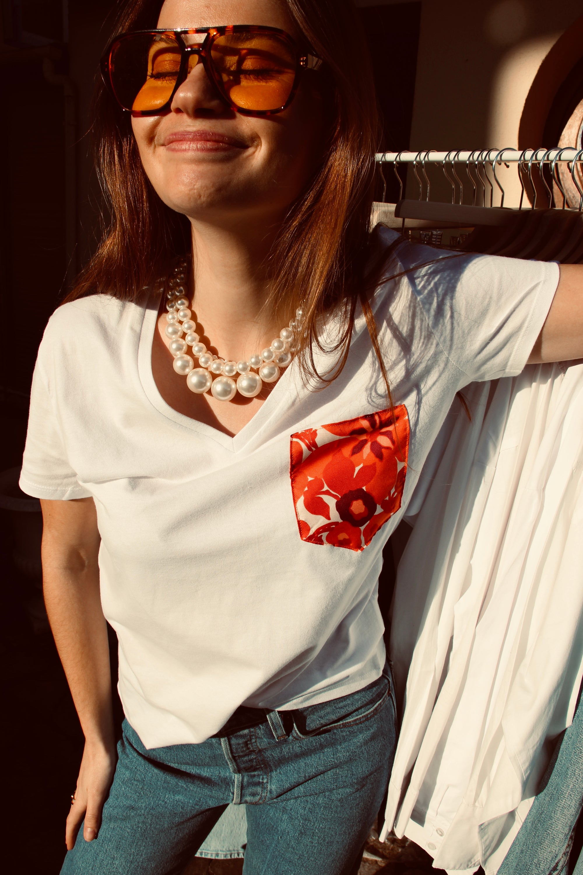 T-shirt empiecement foulard rouge 