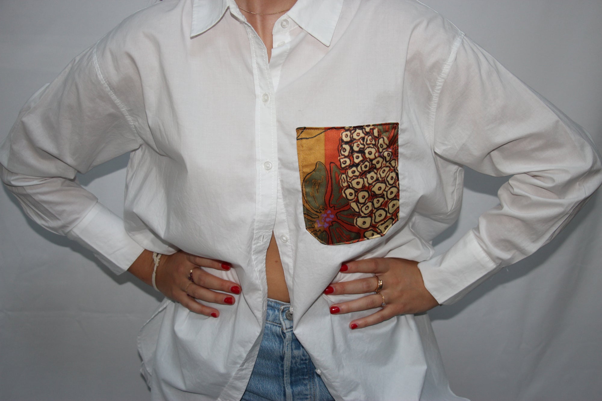 Chemise femme poche avec foulard détail brique