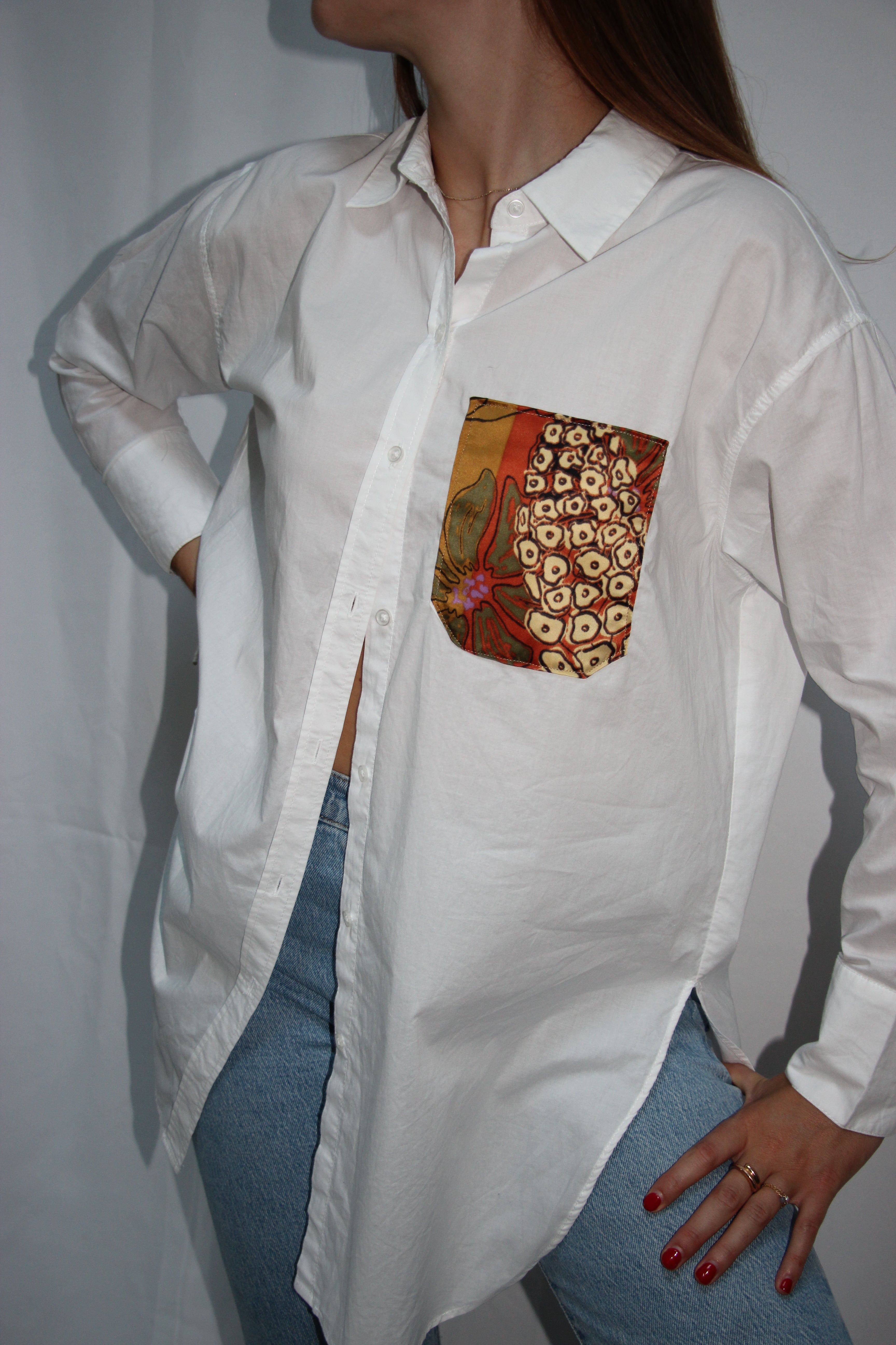 Chemise femme poche avec foulard détail brique